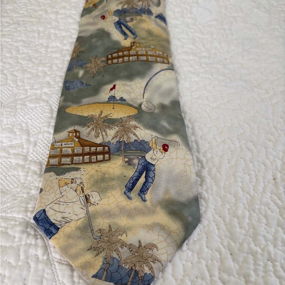 Golf Themed Necktie with Scenic Print